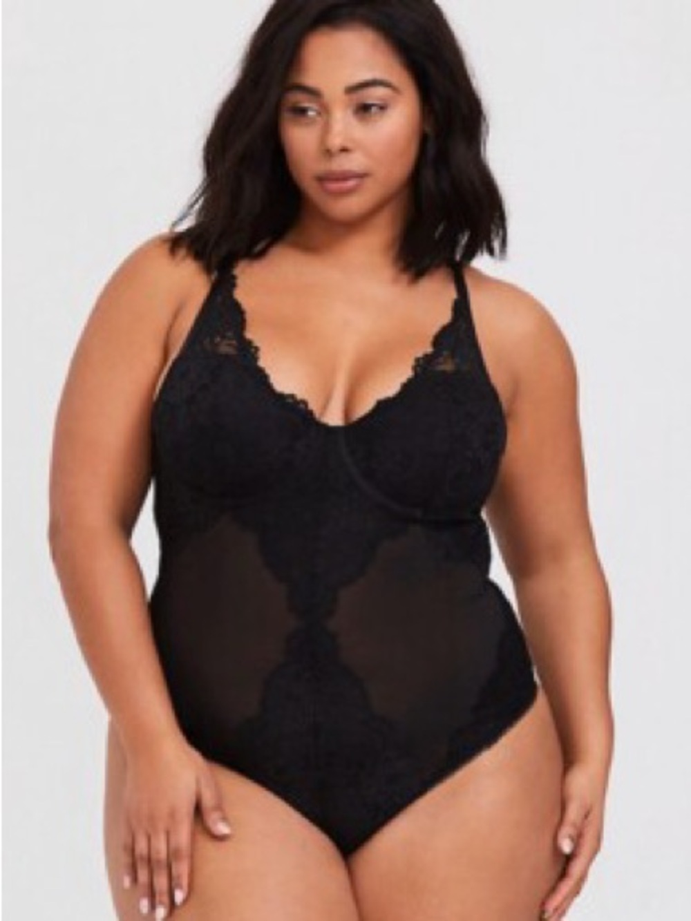 Plus Size Black Lace Bodysuit Chemise - Elegant Sheer Intimate | Torrid Curve 6x